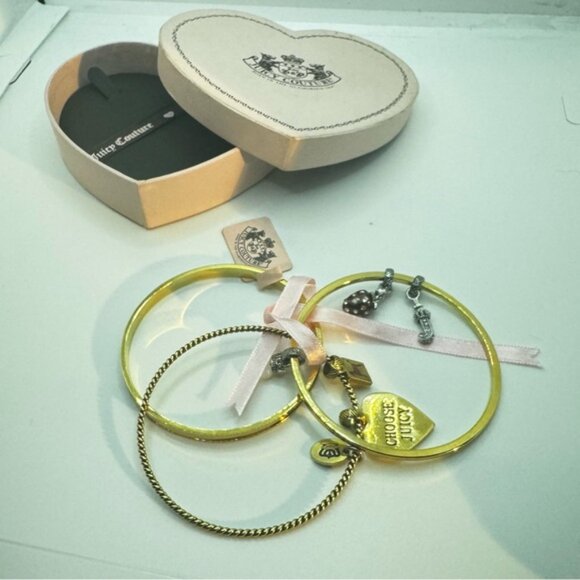 Juicy Couture Vintage Y2K NEW Charms Bangles Bracelets 3 Gold Silver Heart Dog - Picture 15 of 15